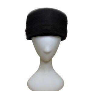 Black Womens Mesh Formal Pillbox Hat With Bow & Netting Elegant Vintage Style